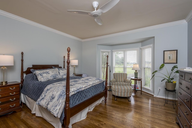 3513 Doral Pl, Lexington, KY 40509 - bedroom with ornamental molding, dark wood-type flooring, baseboards, and a ceiling fan