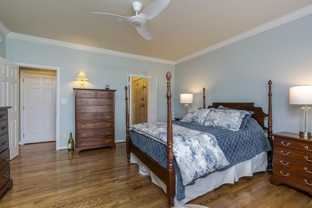 3513 Doral Pl, Lexington, KY 40509 - bedroom with ornamental molding, wood finished floors, a ceiling fan, and baseboards