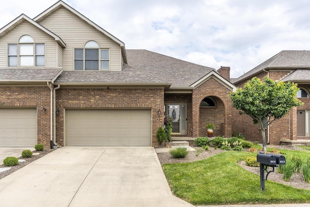 3513 Doral Pl, Lexington, KY 40509 - view of front of property with brick siding, concrete driveway, roof with shingles, and a front lawn