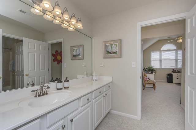 3513 Doral Pl, Lexington, KY 40509 - bathroom with vanity, a ceiling fan, and baseboards