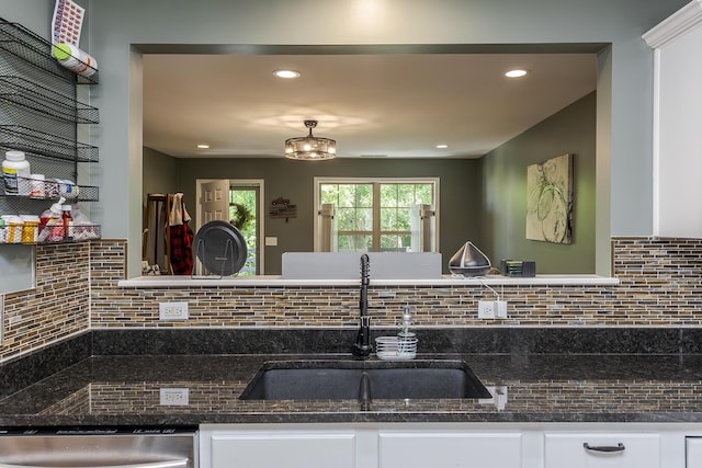 701 Sprucewood Dr, Lexington, KY 40514 - kitchen featuring a sink, backsplash, dishwasher, white cabinetry, and recessed lighting