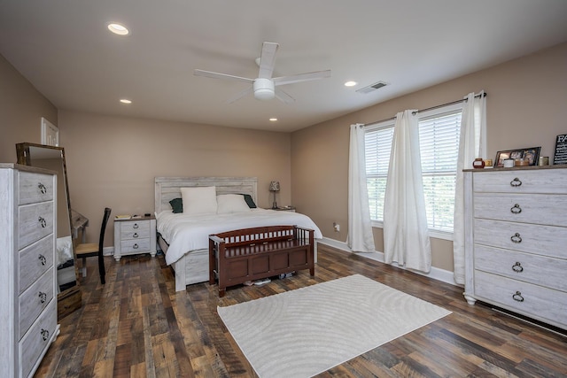 701 Sprucewood Dr, Lexington, KY 40514 - bedroom with baseboards, dark wood finished floors, ceiling fan, and recessed lighting
