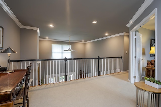 3519 Doral Pl, Lexington, KY 40509 - hallway with carpet, ornamental molding, recessed lighting, and baseboards