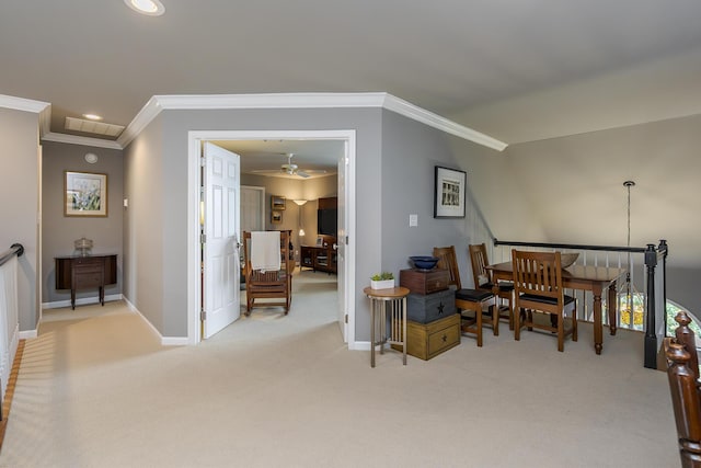 3519 Doral Pl, Lexington, KY 40509 - sitting room with ornamental molding, ceiling fan, light colored carpet, baseboards, and recessed lighting