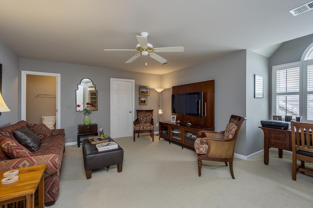 3519 Doral Pl, Lexington, KY 40509 - living area with light colored carpet, a ceiling fan, and baseboards