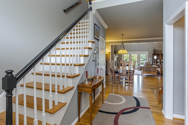 3519 Doral Pl, Lexington, KY 40509 - stairway featuring wood finished floors and crown molding