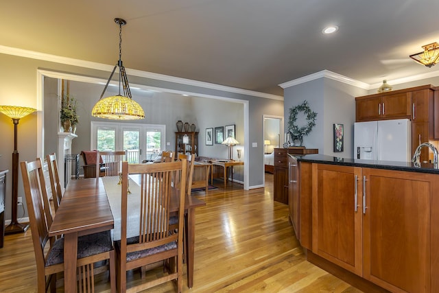 3519 Doral Pl, Lexington, KY 40509 - dining area featuring ornamental molding, light wood-style floors, french doors, and recessed lighting