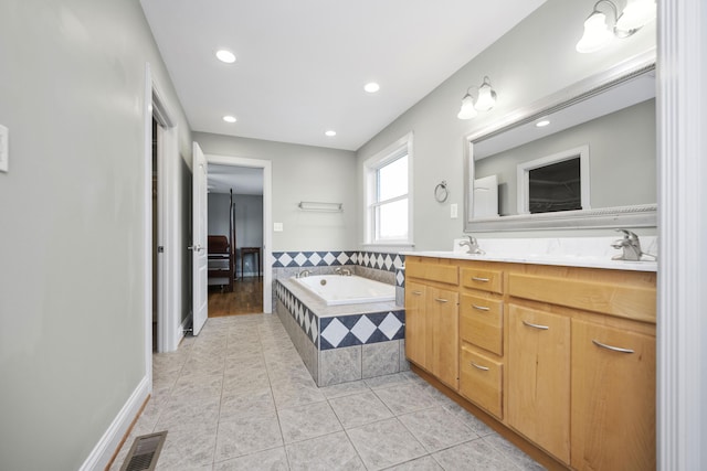 180 Taylors Fork Rd, Richmond, KY 40475 - bathroom with double vanity, a bath, recessed lighting, and tile patterned flooring