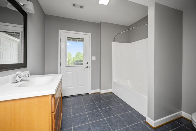 180 Taylors Fork Rd, Richmond, KY 40475 - full bathroom featuring vanity, baseboards, tile patterned floors, toilet, and shower / bath combination