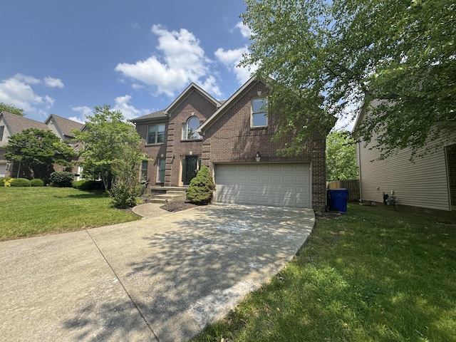 3017 Polo Club Blvd, Lexington, KY 40509 - traditional-style home with brick siding, concrete driveway, an attached garage, and a front lawn