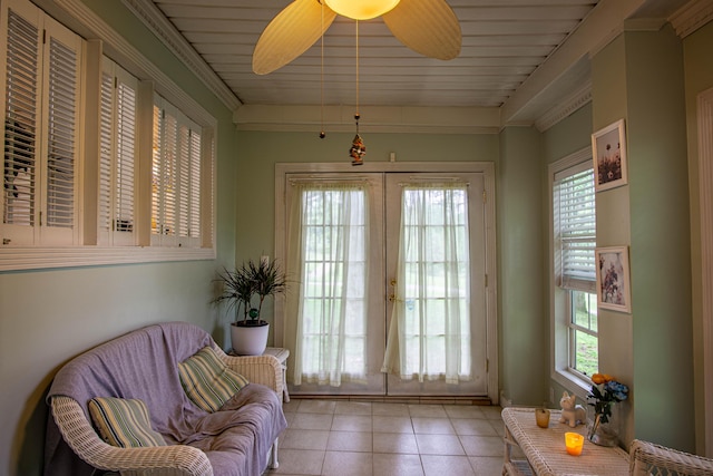 1540 Stoney Fork Rd, Corbin, KY 40701 - doorway to outside with light tile patterned floors, a ceiling fan, and french doors