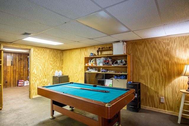 1540 Stoney Fork Rd, Corbin, KY 40701 - recreation room featuring billiards table, wood walls, and a paneled ceiling