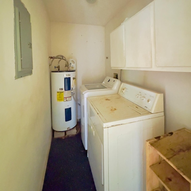 630 Blakely Rd, London, KY 40744 - washroom featuring electric water heater, washer and clothes dryer, electric panel, and cabinet space