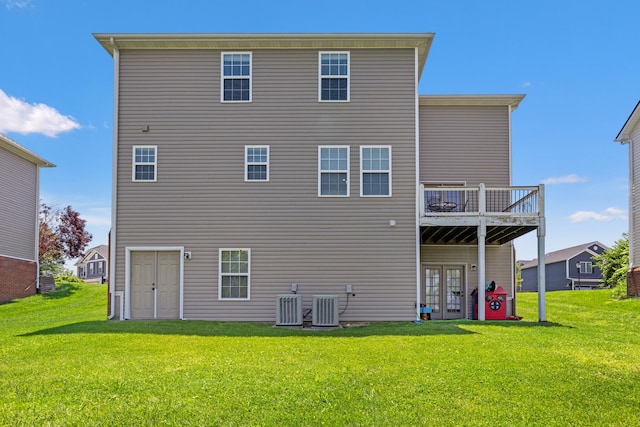 962 Cobble Dr, Richmond, KY 40475 - rear view of property featuring a yard, cooling unit, french doors, and a wooden deck