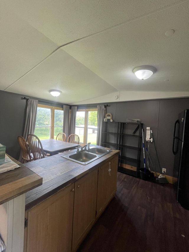 58 William Ct, Nancy, KY 42544 - kitchen with a sink, freestanding refrigerator, dark wood-type flooring, and wood counters