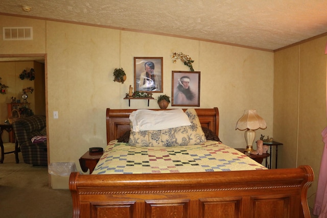 164 Oxbow Rd, Carlisle, KY 40311 - bedroom with a textured ceiling, ornamental molding, and carpet floors