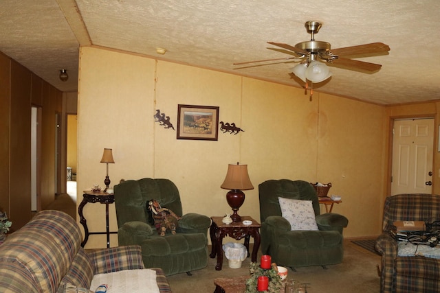 164 Oxbow Rd, Carlisle, KY 40311 - carpeted living area featuring a ceiling fan and a textured ceiling