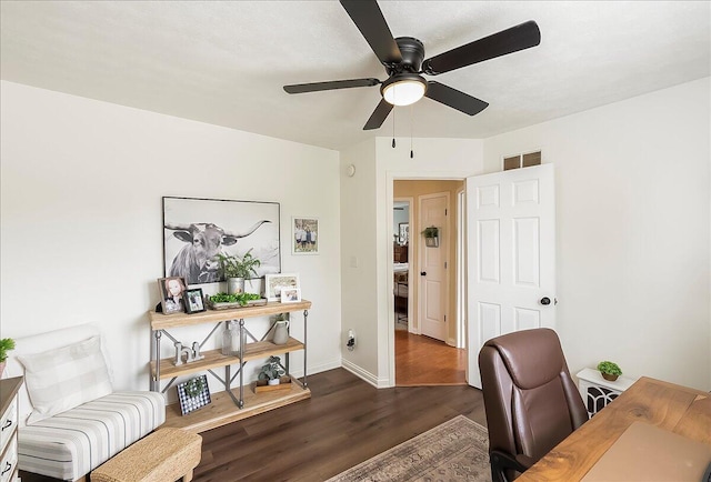 105 Geneva Ct, Nicholasville, KY 40356 - office area with wood finished floors, ceiling fan, and baseboards