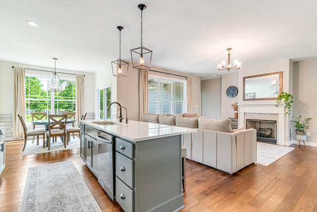 109 Palumbo Pl, Georgetown, KY 40324 - kitchen featuring a chandelier, a sink, gray cabinetry, wood-type flooring, and recessed lighting