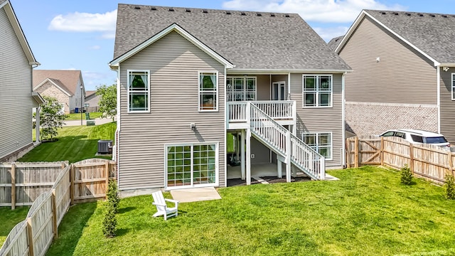 109 Palumbo Pl, Georgetown, KY 40324 - back of property featuring central AC, a gate, stairs, and a shingled roof