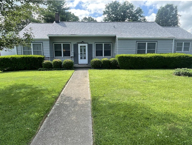 411 Ohara Dr, Danville, KY 40422 - ranch-style house featuring a front lawn, a chimney, and roof with shingles