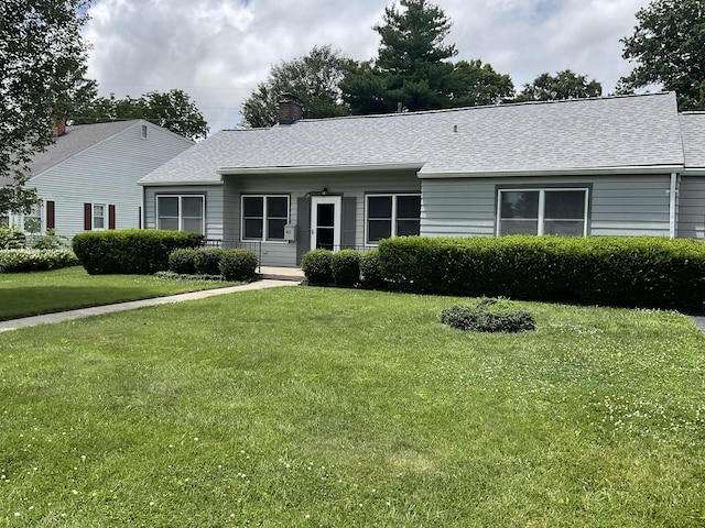 411 Ohara Dr, Danville, KY 40422 - single story home featuring a front lawn, a shingled roof, and a chimney