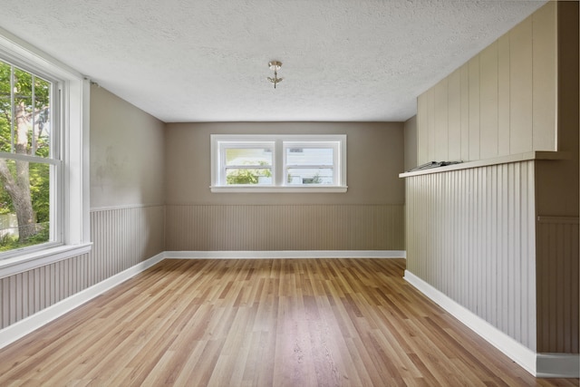 611 Old Shakertown Rd, Danville, KY 40422 - empty room featuring light wood-type flooring, a textured ceiling, baseboards, and a wainscoted wall