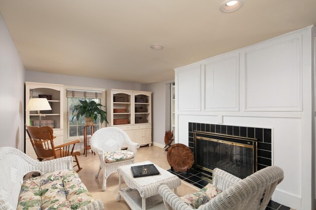 202 Thoroughbred Ln, Nicholasville, KY 40356 - living area featuring a tile fireplace, recessed lighting, and baseboards