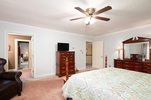 202 Thoroughbred Ln, Nicholasville, KY 40356 - bedroom featuring light colored carpet, crown molding, baseboards, and a ceiling fan