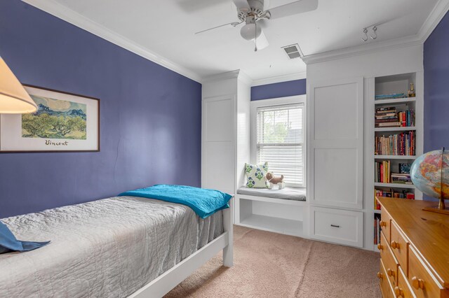 406 Dudley Rd, Lexington, KY 40502 - bedroom with ornamental molding, light carpet, and a ceiling fan