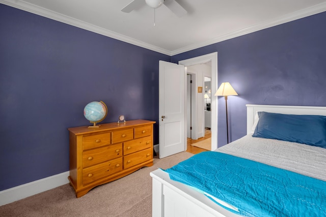 406 Dudley Rd, Lexington, KY 40502 - bedroom with light carpet, crown molding, a ceiling fan, and baseboards