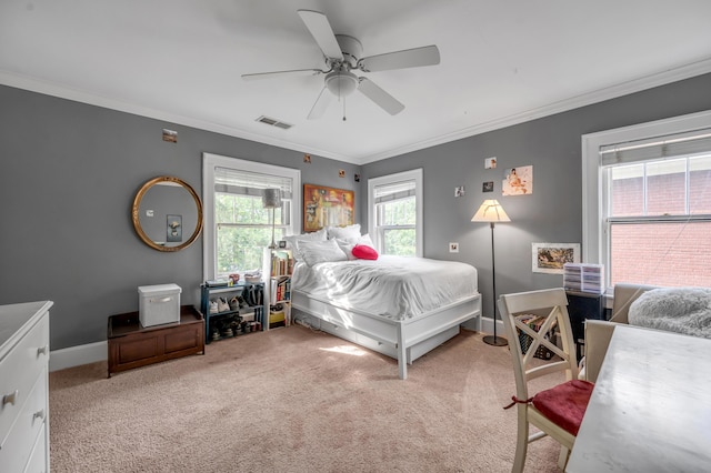 406 Dudley Rd, Lexington, KY 40502 - bedroom with light carpet, ornamental molding, baseboards, and ceiling fan