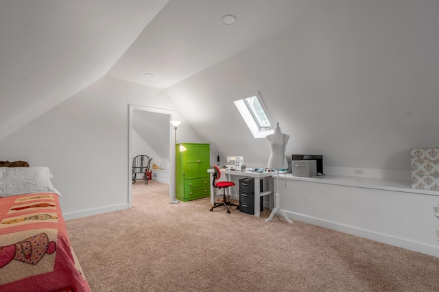 406 Dudley Rd, Lexington, KY 40502 - bedroom featuring a skylight, carpet flooring, vaulted ceiling, an office area, and baseboards