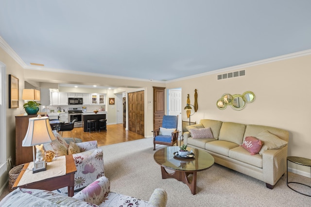 850 Charwood Dr, Lexington, KY 40515 - living room featuring ornamental molding, baseboards, and light colored carpet