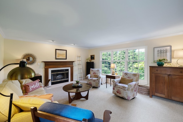 850 Charwood Dr, Lexington, KY 40515 - carpeted living area featuring ornamental molding and a fireplace with flush hearth