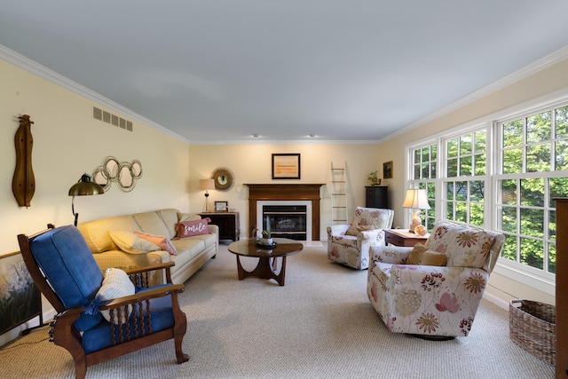 850 Charwood Dr, Lexington, KY 40515 - living area with crown molding, carpet floors, and a glass covered fireplace