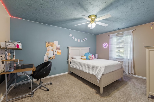 850 Charwood Dr, Lexington, KY 40515 - bedroom with light carpet, a textured ceiling, an office area, a ceiling fan, and baseboards