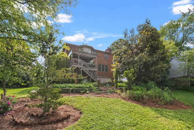850 Charwood Dr, Lexington, KY 40515 - back of house featuring stairway, a yard, brick siding, and a chimney
