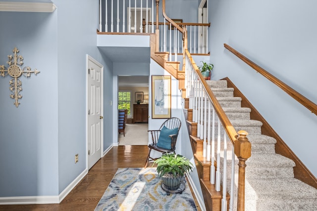 850 Charwood Dr, Lexington, KY 40515 - stairs with baseboards, wood finished floors, and a high ceiling