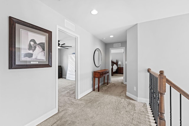103 Snap Hook Ct, Georgetown, KY 40324 - hallway with carpet, an upstairs landing, baseboards, and recessed lighting