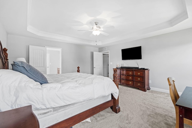 103 Snap Hook Ct, Georgetown, KY 40324 - bedroom with a raised ceiling, light colored carpet, ornamental molding, ceiling fan, and baseboards