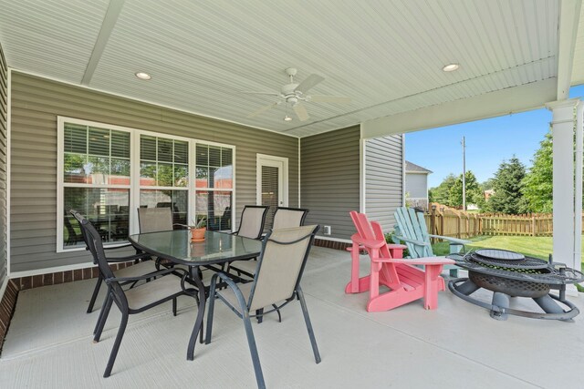 103 Snap Hook Ct, Georgetown, KY 40324 - view of patio with an outdoor fire pit, ceiling fan, and outdoor dining space