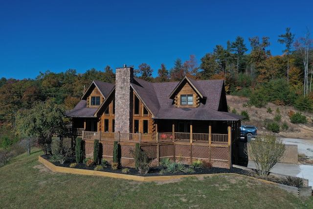 431 Harold Luke Rd, Campton, KY 41301 - cabin with a chimney and a front lawn