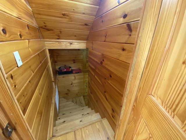 431 Harold Luke Rd, Campton, KY 41301 - stairway featuring wooden walls, wood finished floors, and a sauna