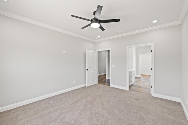 1038 Tamworth Ln, Frankfort, KY 40601 - unfurnished bedroom featuring carpet flooring, crown molding, baseboards, recessed lighting, and a ceiling fan