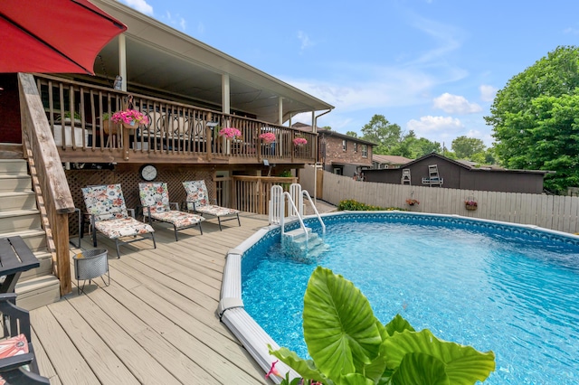 208 Westmoreland Ct, Georgetown, KY 40324 - view of pool with a fenced backyard, a deck, and stairway