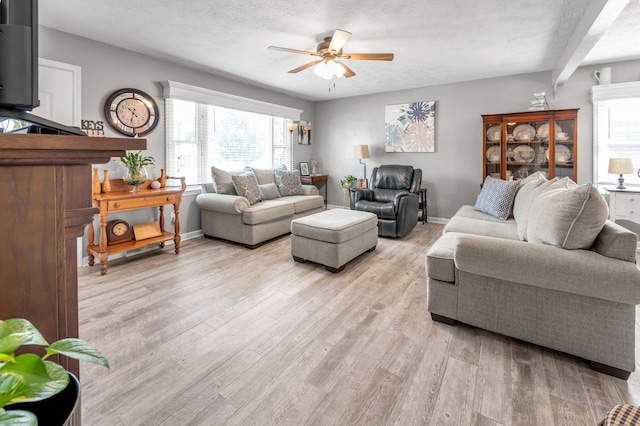 208 Westmoreland Ct, Georgetown, KY 40324 - living area featuring a ceiling fan, light wood-type flooring, plenty of natural light, and a textured ceiling