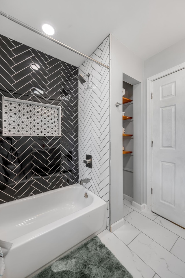1626 Raleigh Rd, Lexington, KY 40505 - bathroom featuring shower / bathtub combination, marble look tile flooring, and recessed lighting