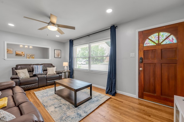 1626 Raleigh Rd, Lexington, KY 40505 - living room with a ceiling fan, light wood-type flooring, and recessed lighting