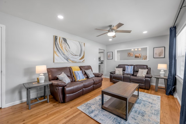 1626 Raleigh Rd, Lexington, KY 40505 - living room featuring ceiling fan, wood finished floors, and recessed lighting